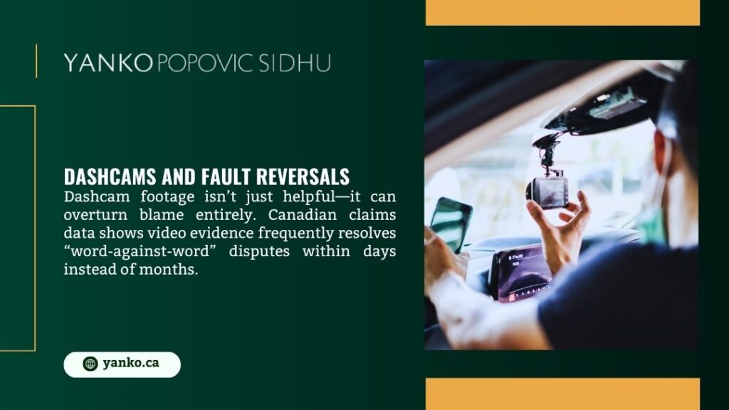 Person holding dashcam recording device in car, showing how video evidence resolves insurance fault disputes faster than word-of-mouth claims.