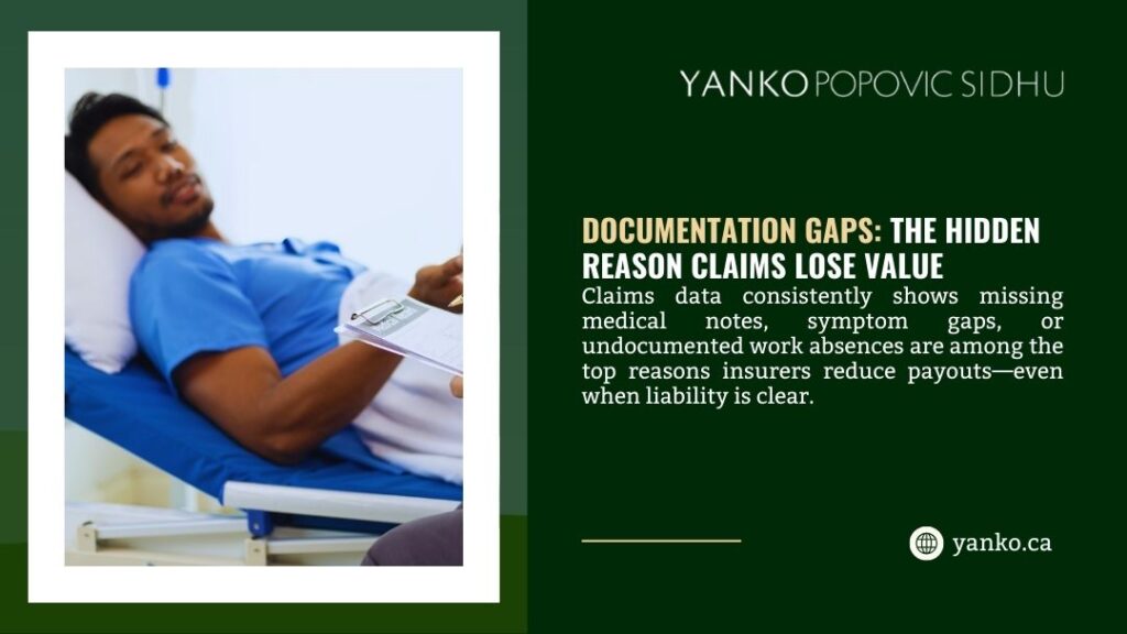 Patient in hospital bed with medical professional taking notes on clipboard, highlighting documentation gaps the hidden reason claims lose value.
