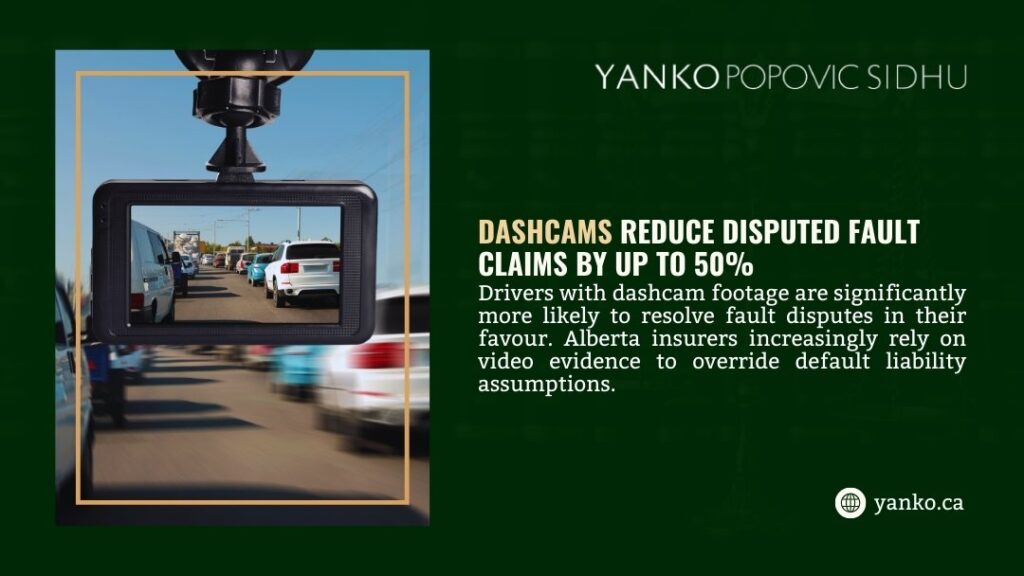 Dashcam mounted on a windshield recording highway traffic, illustrating how dashcams reduce disputed fault claims by up to 50%