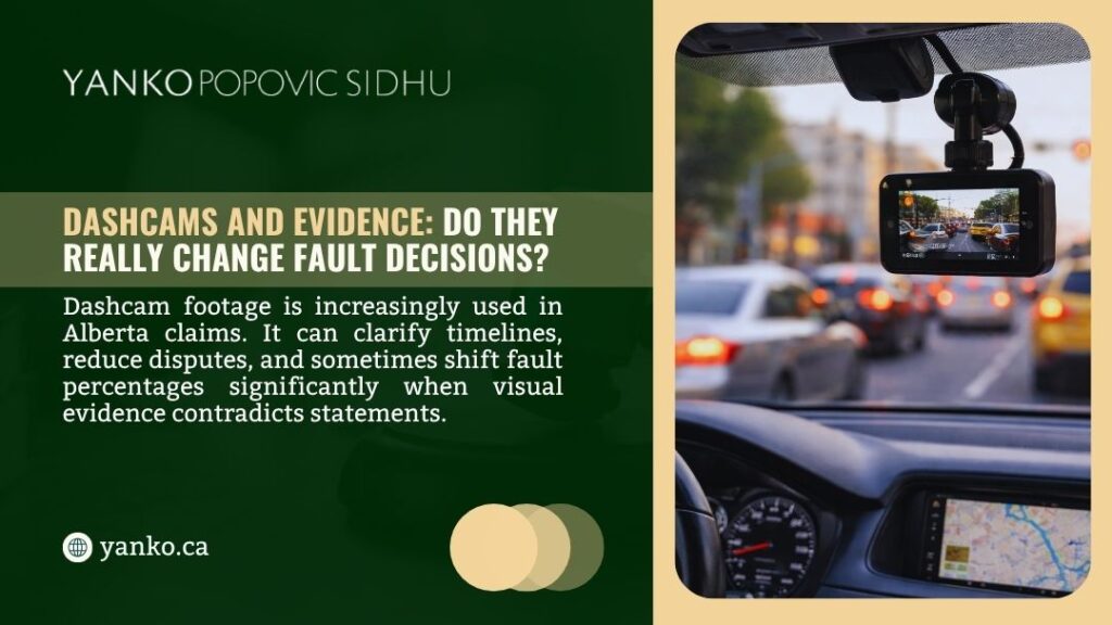 Dashcams and Evidence: Do They Really Change Fault Decisions? Interior car view showing a dashcam mounted on the windshield recording traffic ahead on a busy road with multiple vehicles.